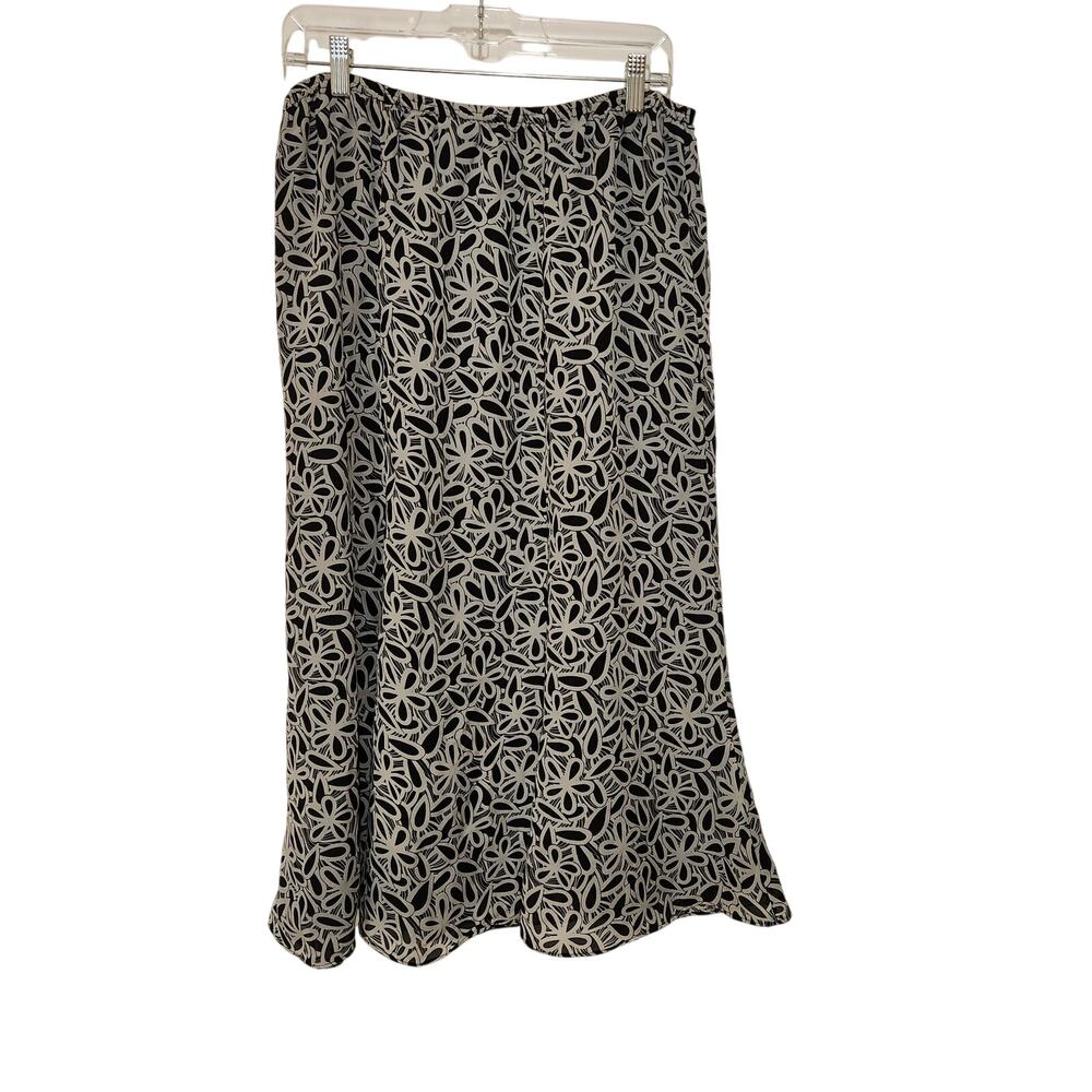 Vintage Unbranded Black White Floral Fully Lined A-Line Mermaid Skirt Size 16W - Picture 4 of 7